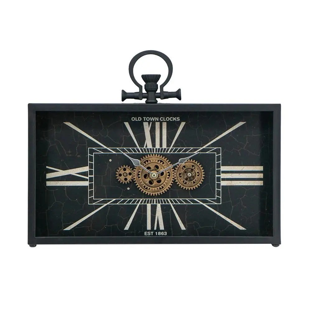 13" Black and Gold Metal and Glass Analog Vintage Style Crackle Wall Clock - NOBLE HOME INTERIORS