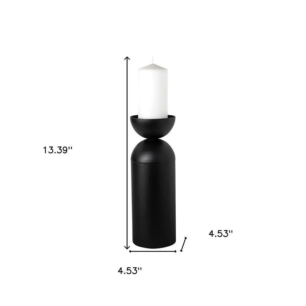 13" Black Metal Tabletop Pillar Candle Holder HomeRoots