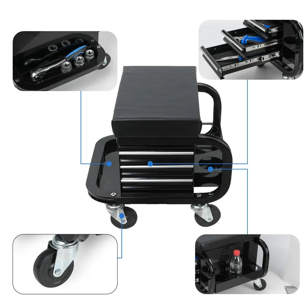 13" Black Multi - Tier Steel Rolling Cabinet With Lid - NOBLE HOME INTERIORS