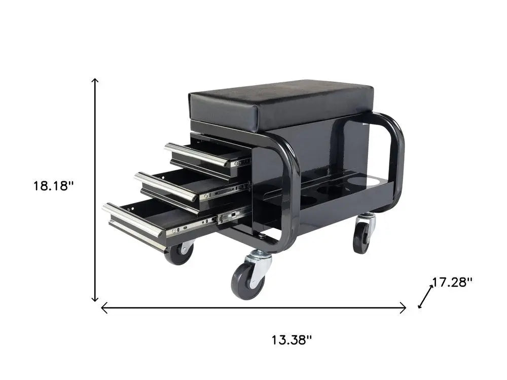 13" Black Multi - Tier Steel Rolling Cabinet With Lid - NOBLE HOME INTERIORS