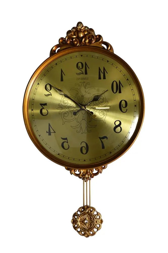 13" Gold And Black Resin Silent Pendulum Ornate Round Wall Clock HomeRoots