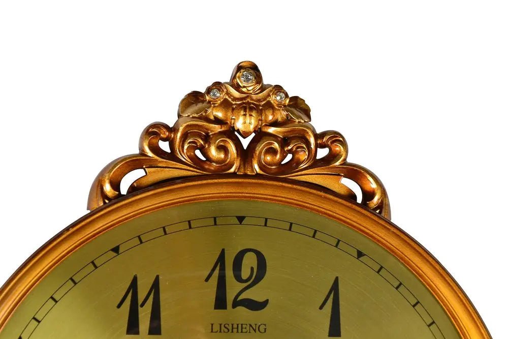 13" Gold And Black Resin Silent Pendulum Ornate Round Wall Clock HomeRoots