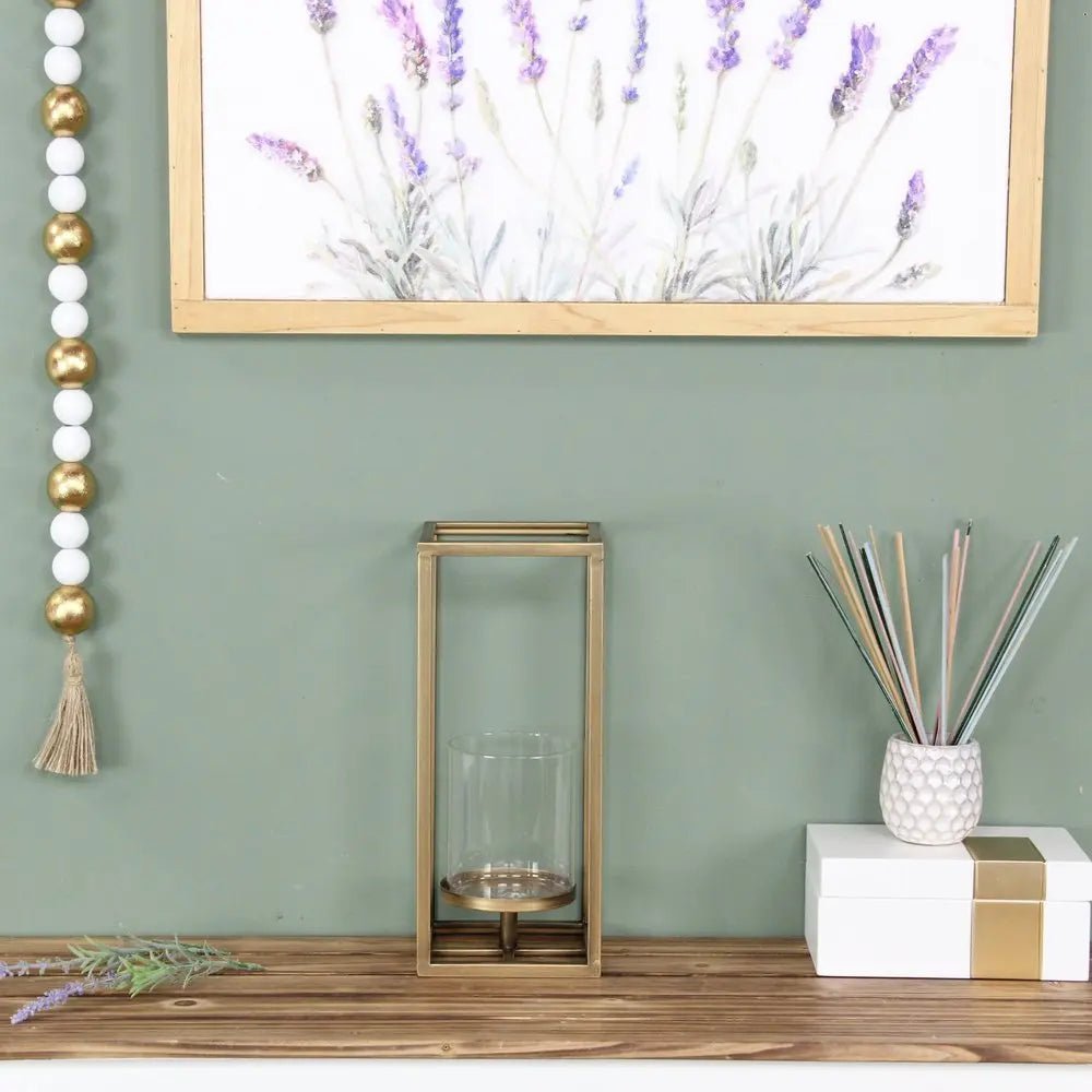 13" Gold And Clear Metal And Glass Tabletop Candle Holder HomeRoots