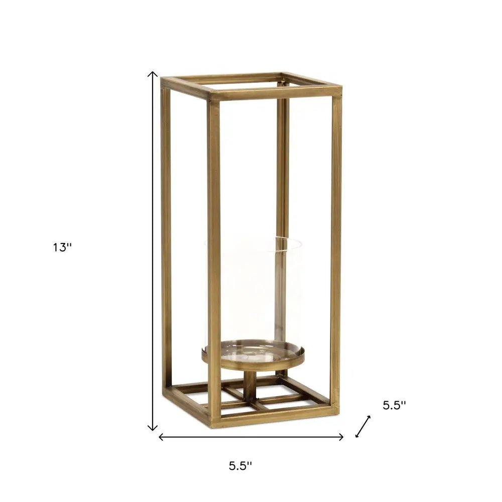 13" Gold And Clear Metal And Glass Tabletop Candle Holder HomeRoots