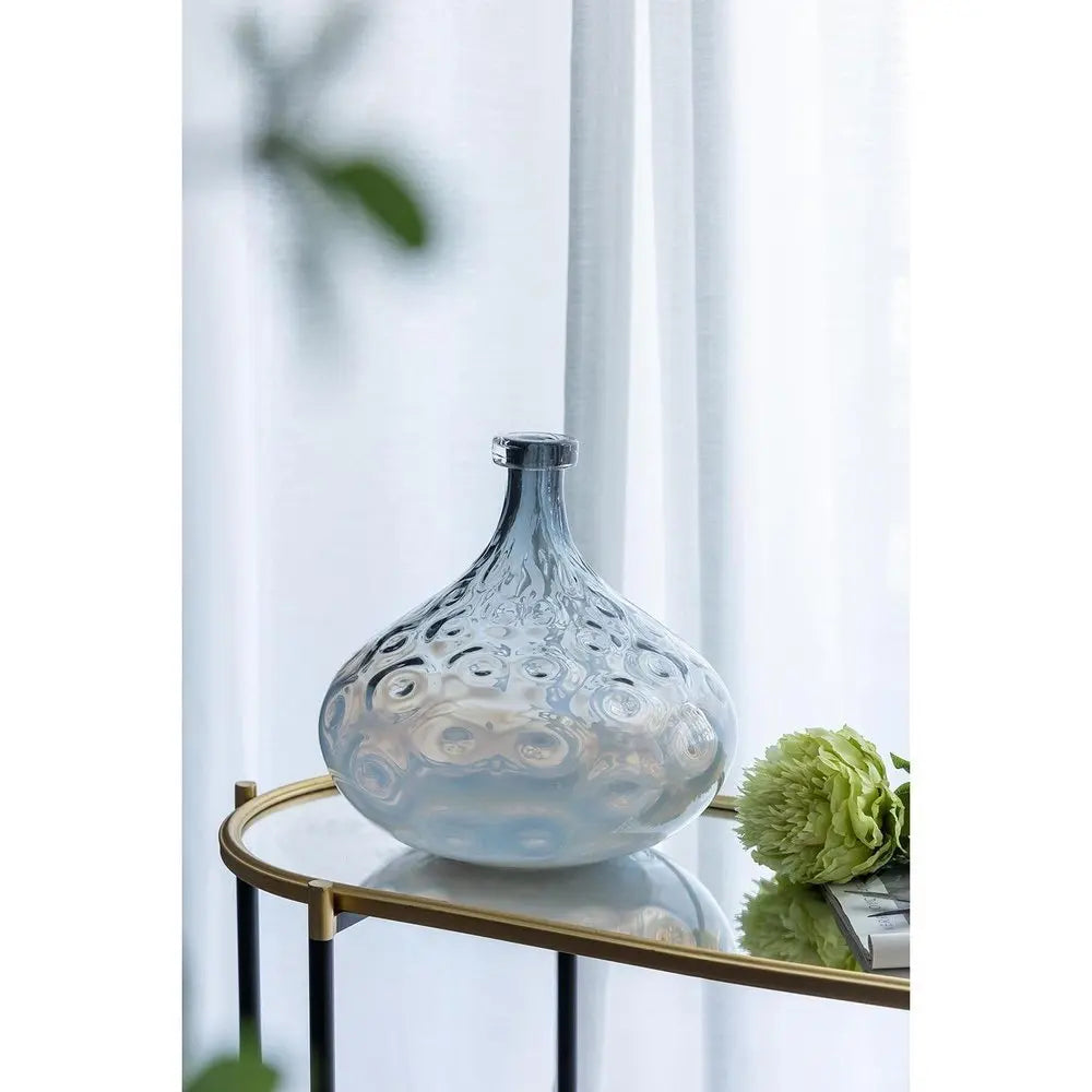 13" Light Blue Hammered Glass Table Vase - NOBLE HOME INTERIORS