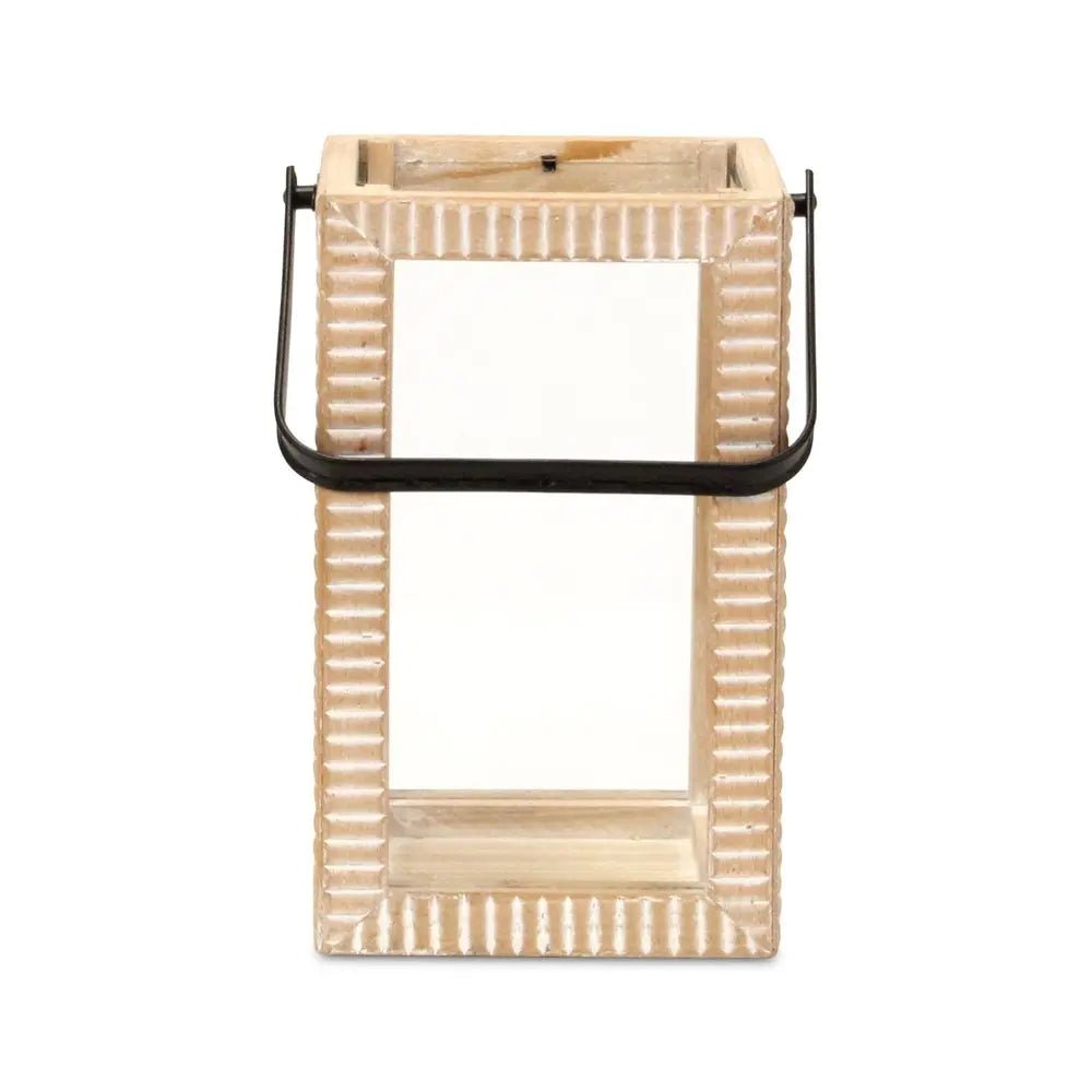 13" Natural Distressed Geometric Solid Wood Tabletop Lantern Candle Holder HomeRoots
