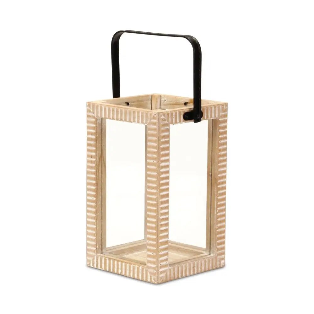 13" Natural Distressed Geometric Solid Wood Tabletop Lantern Candle Holder HomeRoots
