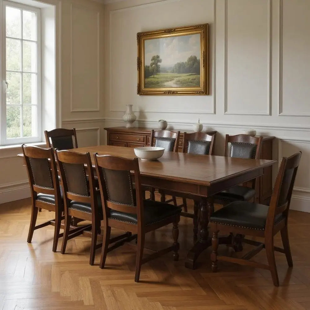 13 Piece Brown Solid Wood Dining Set with 12 - NOVA HOME FURNITURE