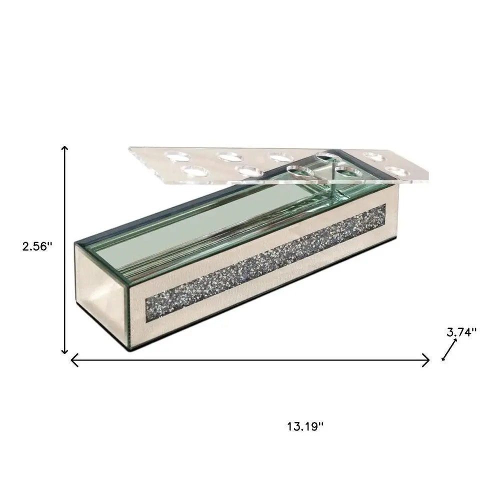 13" Silver Crystal And Mirrored Glass Table Vase With Crystals - NOBLE HOME INTERIORS