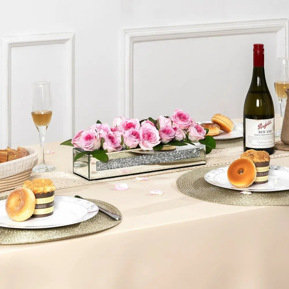 13" Silver Crystal And Mirrored Glass Table Vase With Crystals - NOBLE HOME INTERIORS