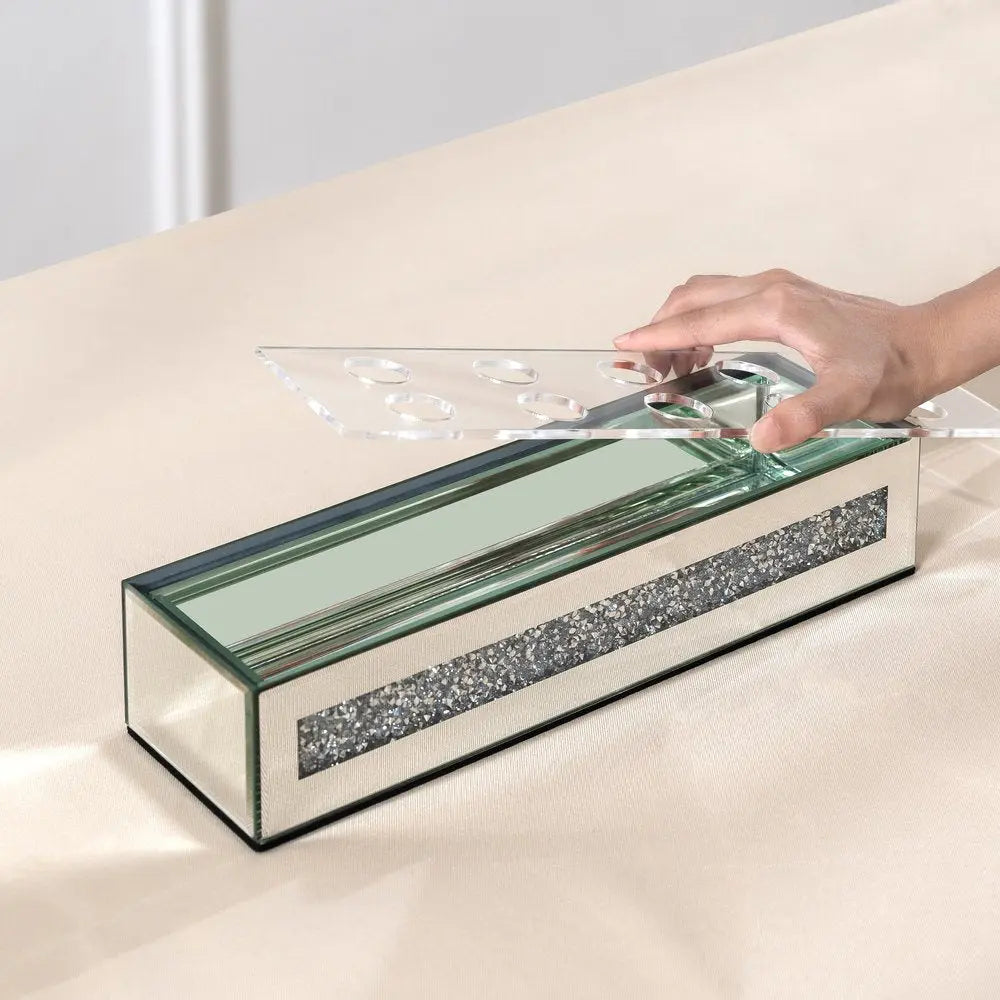 13" Silver Crystal And Mirrored Glass Table Vase With Crystals - NOBLE HOME INTERIORS