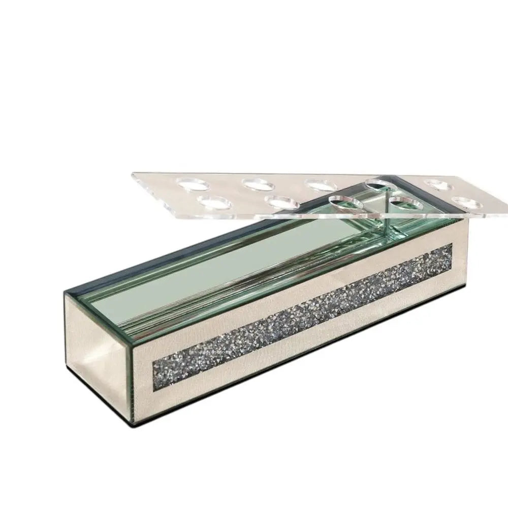 13" Silver Crystal And Mirrored Glass Table Vase With Crystals - NOBLE HOME INTERIORS