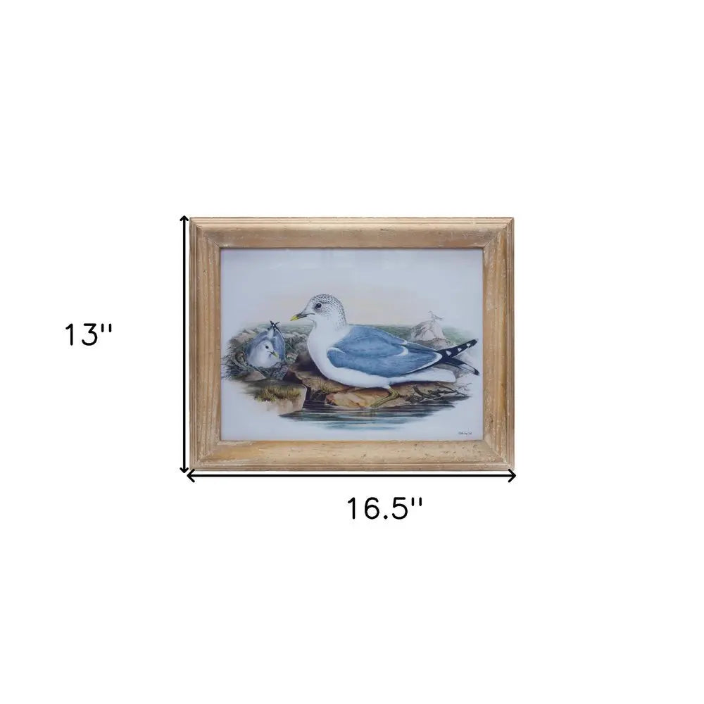 13" X 17" Natural And Blue Bird Solid Wood Framed Art - NOBLE HOME INTERIORS