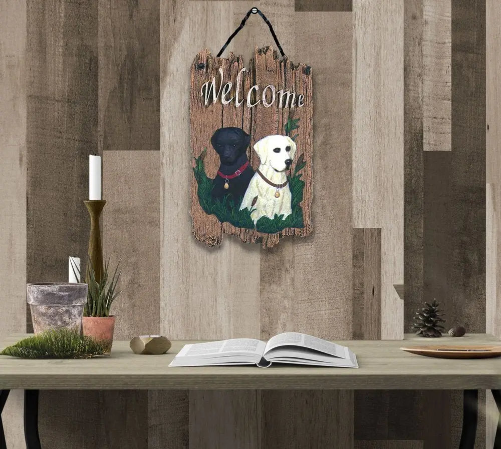 13" X 8" Brown Black And Yellow Dog Welcome Polyresin Wall Decor - NOBLE HOME INTERIORS