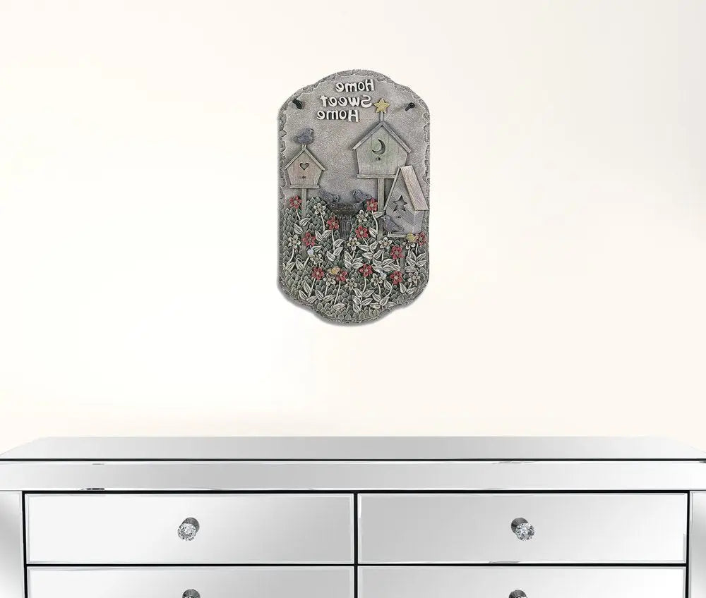 13" X 8" Gray And Ivory Bird Home Sweet Home Polyresin Wall Decor - NOBLE HOME INTERIORS