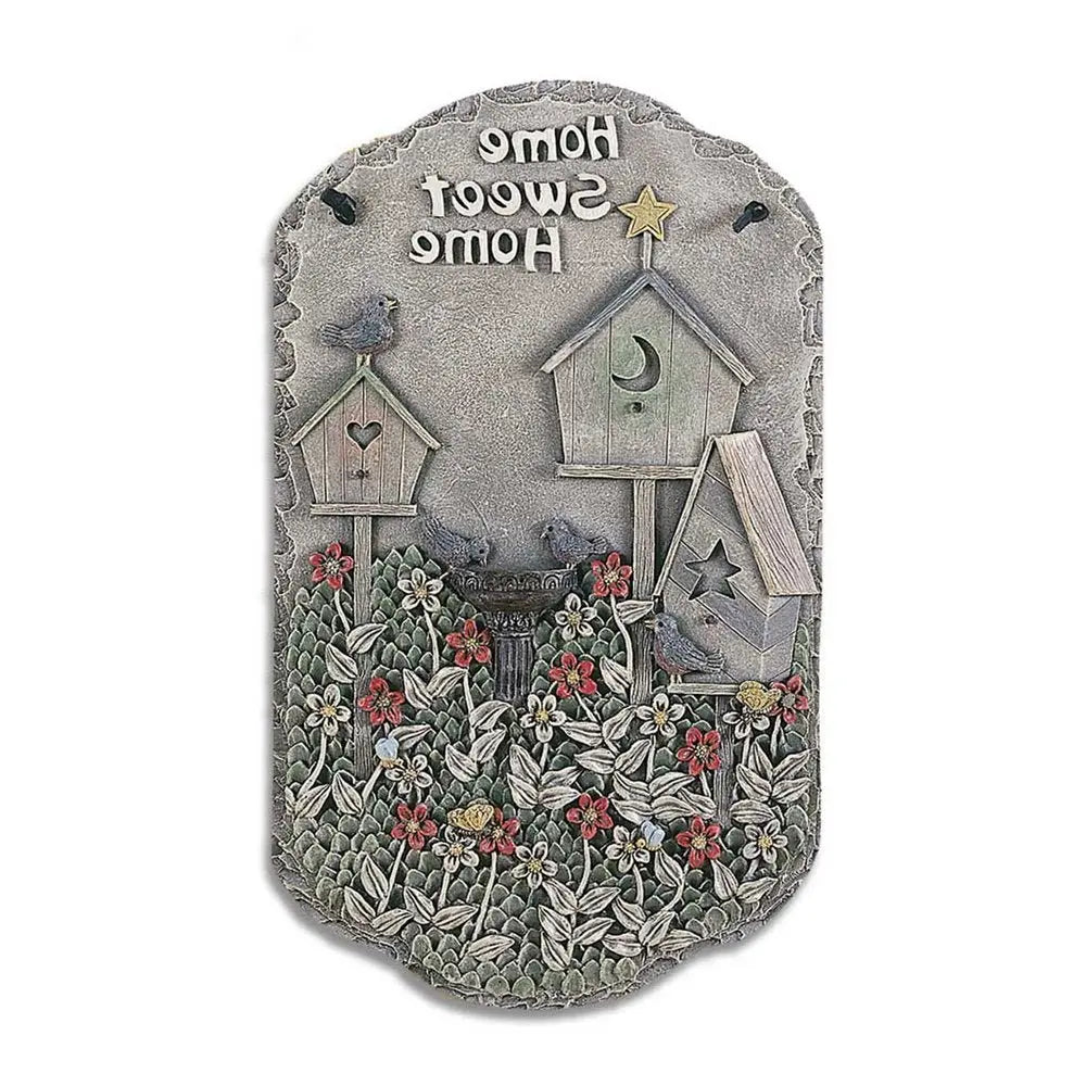 13" X 8" Gray And Ivory Bird Home Sweet Home Polyresin Wall Decor - NOBLE HOME INTERIORS