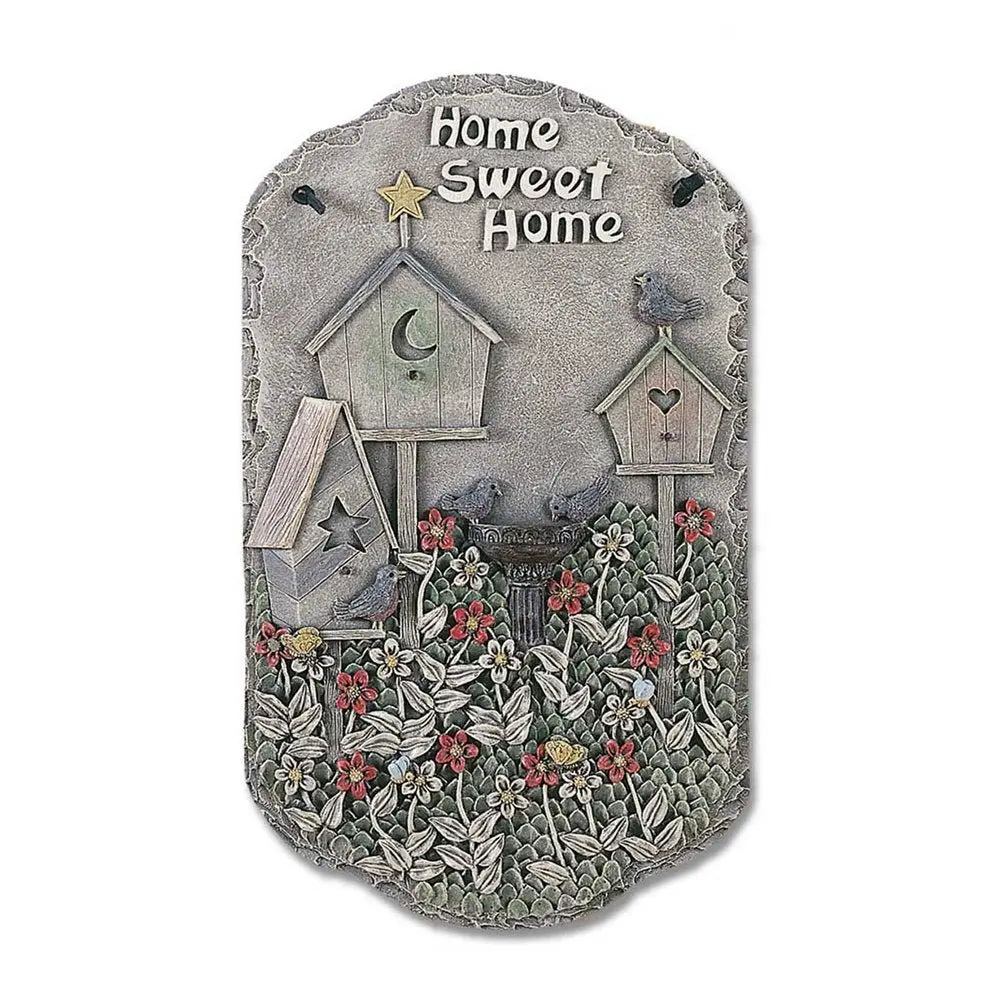 13" X 8" Gray And Ivory Bird Home Sweet Home Polyresin Wall Decor - NOBLE HOME INTERIORS