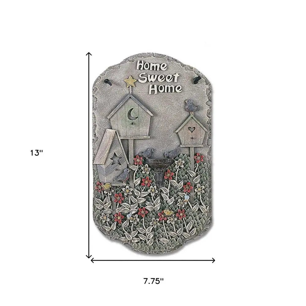 13" X 8" Gray And Ivory Bird Home Sweet Home Polyresin Wall Decor - NOBLE HOME INTERIORS