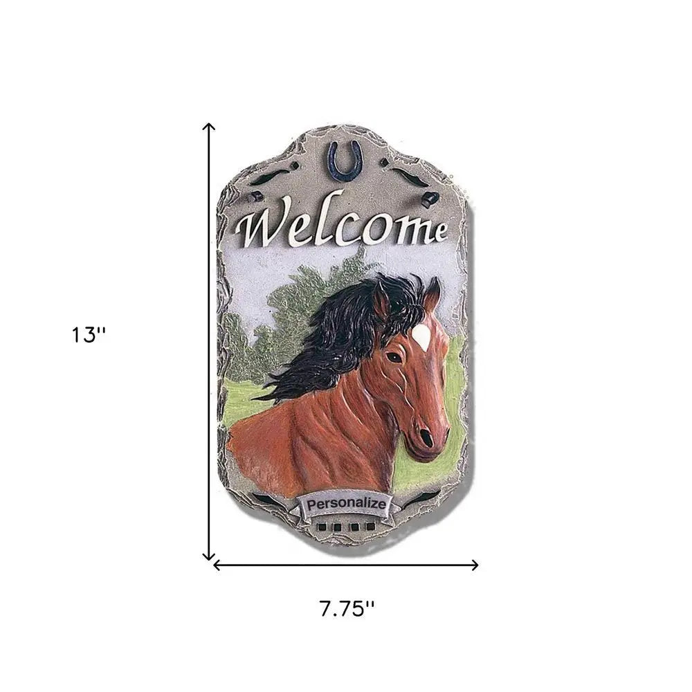 13" X 8" Gray Black And Brown Horse Welcome Resin Wall Decor - NOBLE HOME INTERIORS