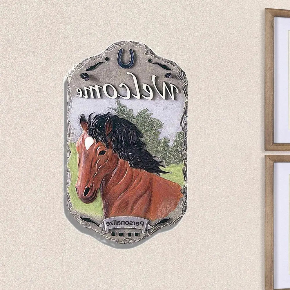 13" X 8" Gray Black And Brown Horse Welcome Resin Wall Decor - NOBLE HOME INTERIORS