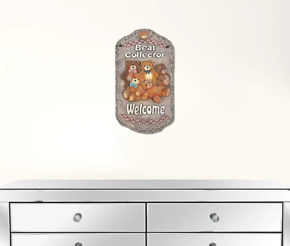 13" X 8" Gray Brown And Cream Bear Welcome Resin Wall Decor - NOBLE HOME INTERIORS