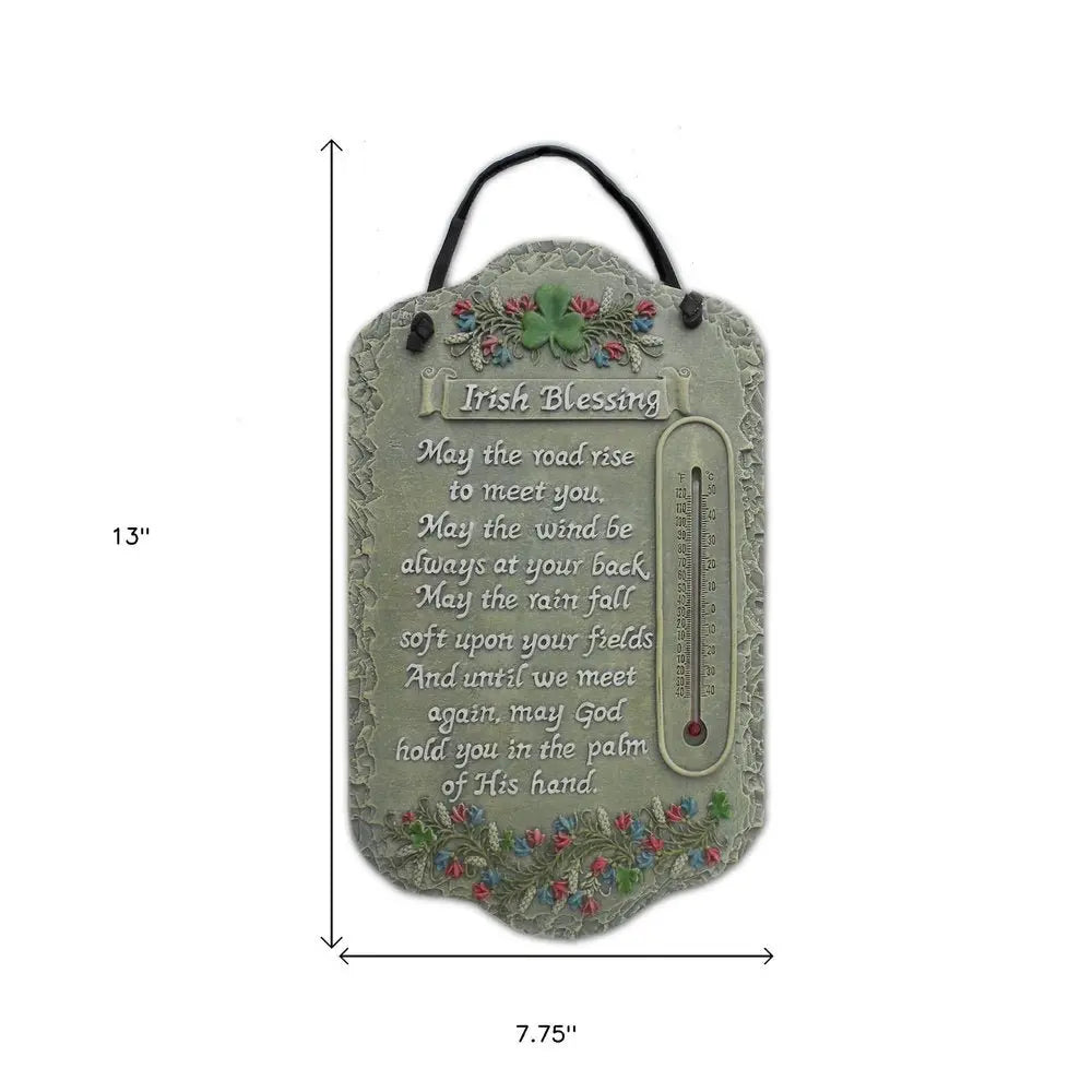 13" X 8" Gray Floral Irish Blessing Polyresin Wall Decor - NOBLE HOME INTERIORS