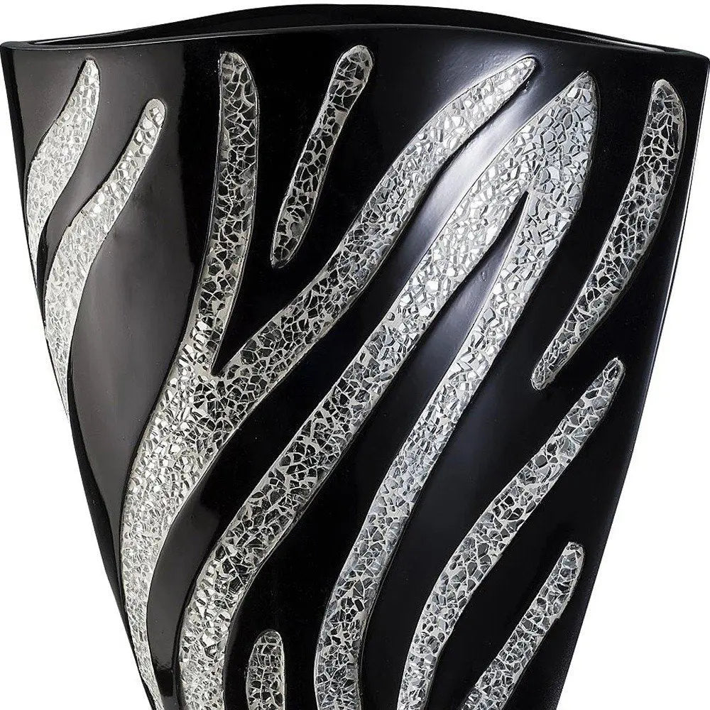 14" Black And Silver Striped Wavy Polyresin Table Vase - NOBLE HOME INTERIORS