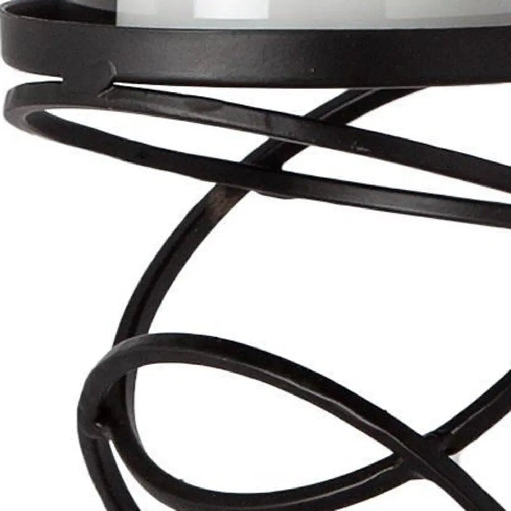 14" Black Geometric Glass And Metal Tabletop Pillar Candle Holder HomeRoots