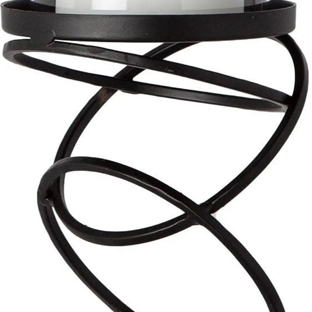 14" Black Geometric Glass And Metal Tabletop Pillar Candle Holder HomeRoots