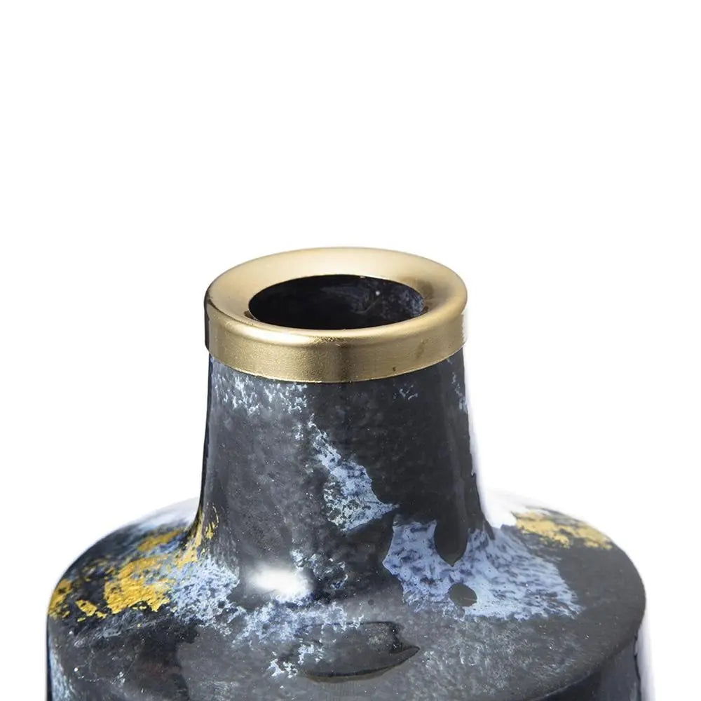 14" Blue And Gold Abstract Bud Glass Table Vase - NOBLE HOME INTERIORS