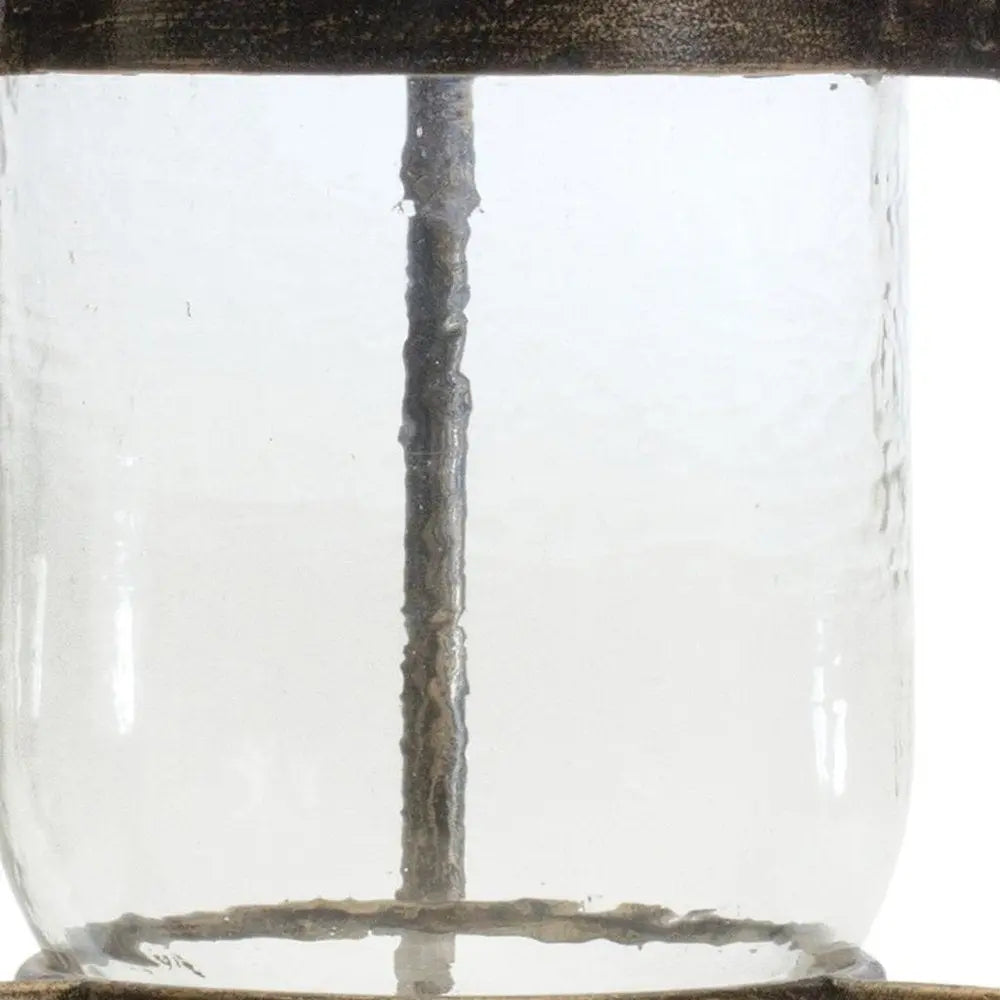 14" Bronze And Clear Glass And Metal Tabletop Hurricane Candle Holder - NOVA HOME FURNITURE