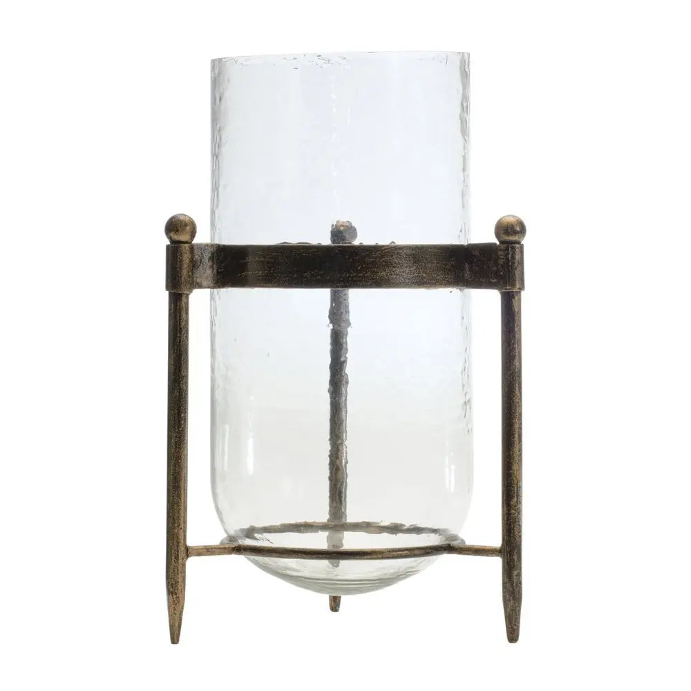 14" Bronze And Clear Glass And Metal Tabletop Hurricane Candle Holder - NOVA HOME FURNITURE