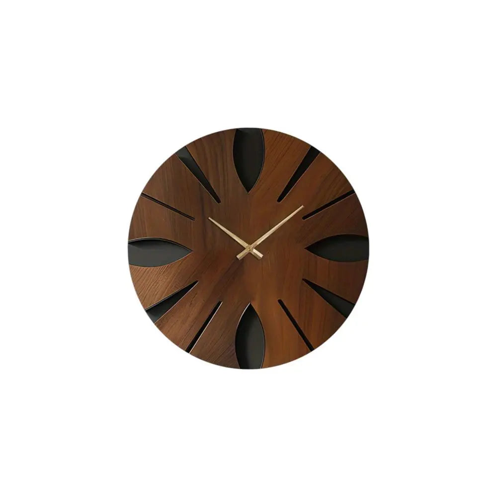 14" Brown Solid Wood Silent Analog Abstract Round Wall Clock - NOBLE HOME INTERIORS