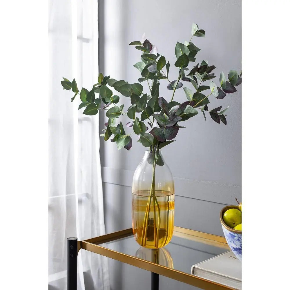 14" Clear And Amber Ombre Glass Round Table Vase - NOBLE HOME INTERIORS