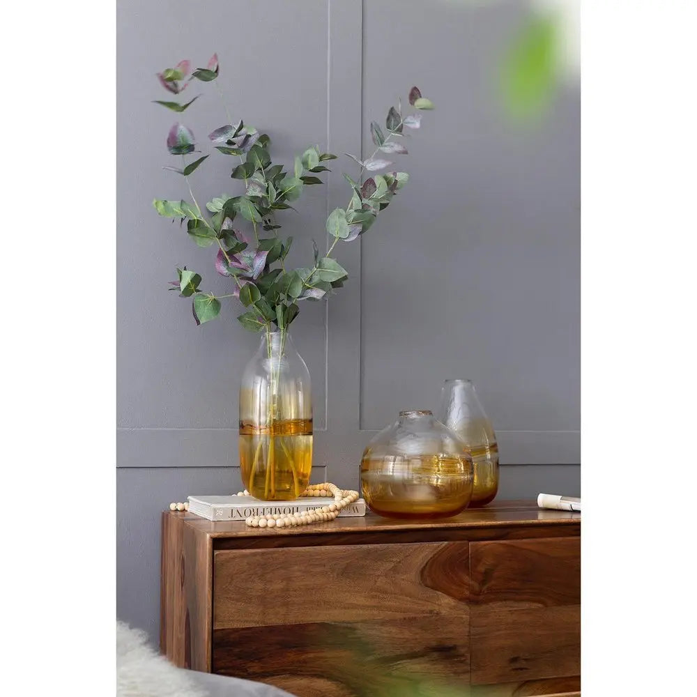 14" Clear And Amber Ombre Glass Round Table Vase - NOBLE HOME INTERIORS