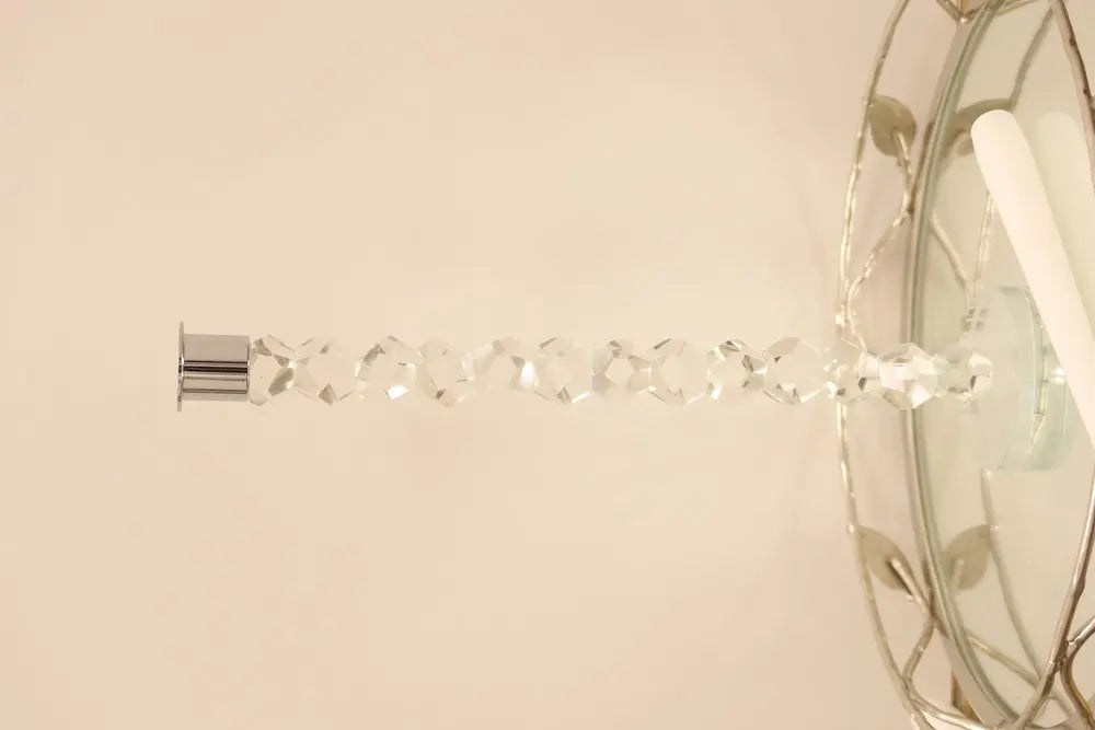 14" Clear And Silver Geo Stacks Crystal Tabletop Taper Candlestick - NOBLE HOME INTERIORS