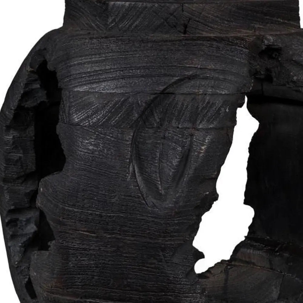 14" Ebony And Black Abstract Solid Wood Table Vase With Sculptural Details - NOBLE HOME INTERIORS