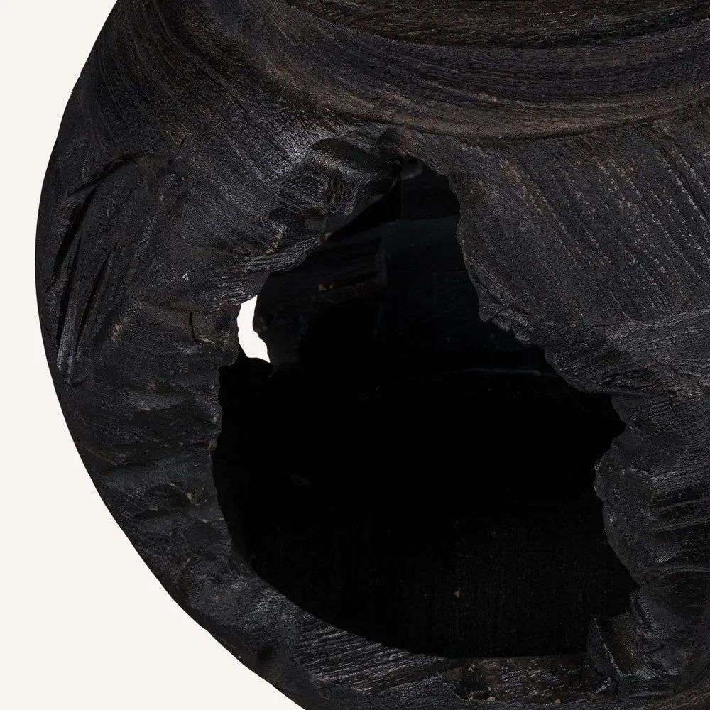 14" Ebony And Black Abstract Solid Wood Table Vase With Sculptural Details - NOBLE HOME INTERIORS