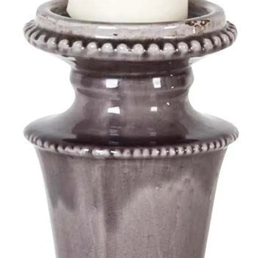 14" Gray Distressed Ornate Ceramic Tabletop Pillar Candle Holder HomeRoots
