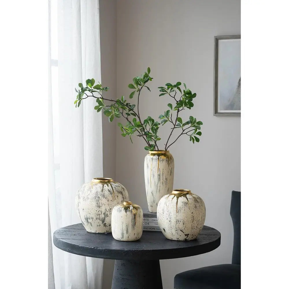 14" Gray Ivory And Gold Modern Abstract Ceramic Table Vase - NOBLE HOME INTERIORS