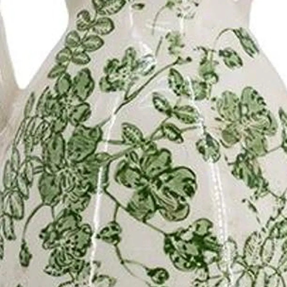 14" Green and White Leaf Amphora Ceramic Table Vase With Does Not Apply - NOBLE HOME INTERIORS
