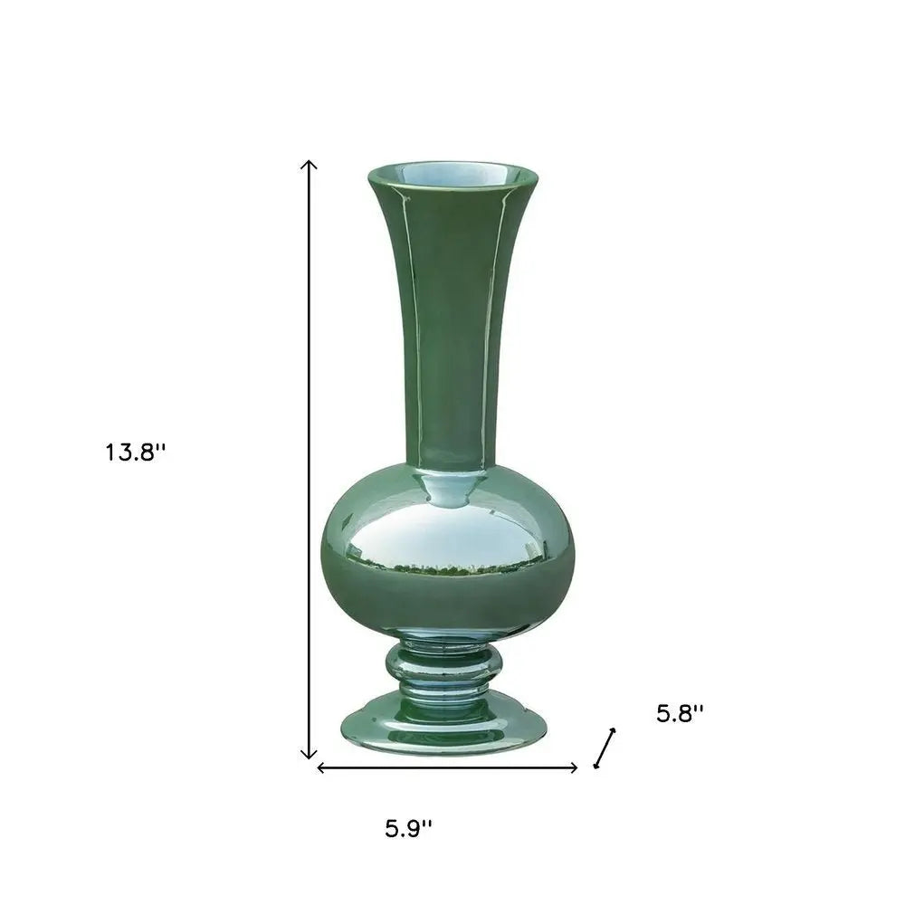 14" Hunter Green Round Ceramic Table Vase - NOBLE HOME INTERIORS