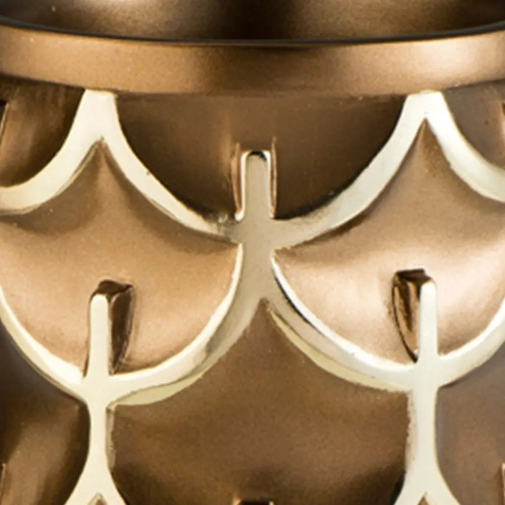 14" Polyresin Gold Geometric Cylinder Table Vase - NOBLE HOME INTERIORS