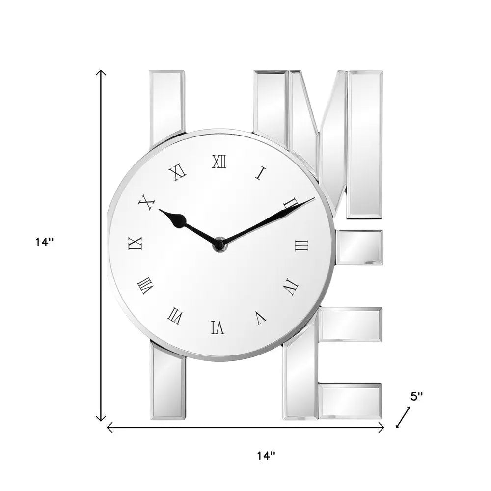 14" Silver Mirrored Glass Silent Analog Home Wall Clock - NOBLE HOME INTERIORS