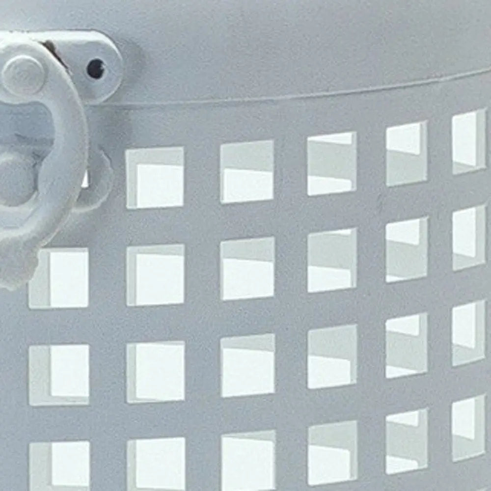 14" White Distressed Lattice Iron Floor Lantern Candle Holder - NOBLE HOME INTERIORS