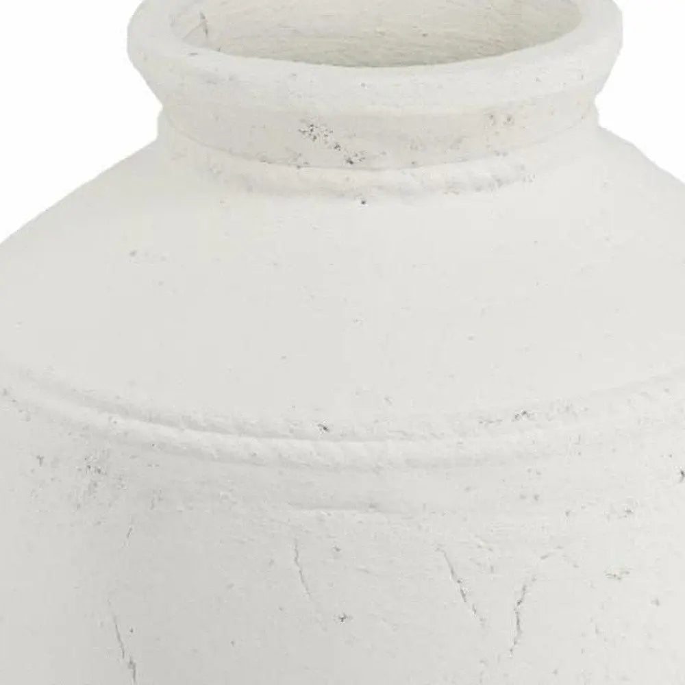 14" White Terracotta Round Jug Vase - NOBLE HOME INTERIORS
