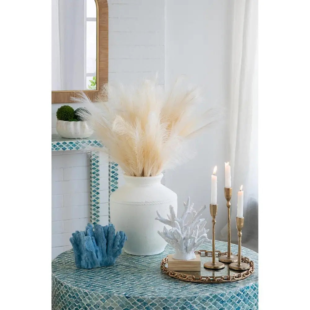 14" White Terracotta Round Jug Vase - NOBLE HOME INTERIORS