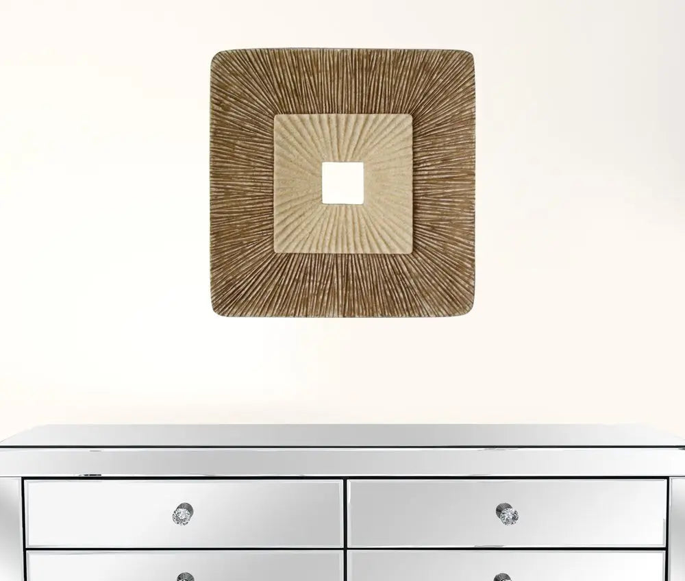 14" X 14" X 2" Brown Concave Square Double Layer Ribbed Wall Plaque Set Of 2 - NOBLE HOME INTERIORS