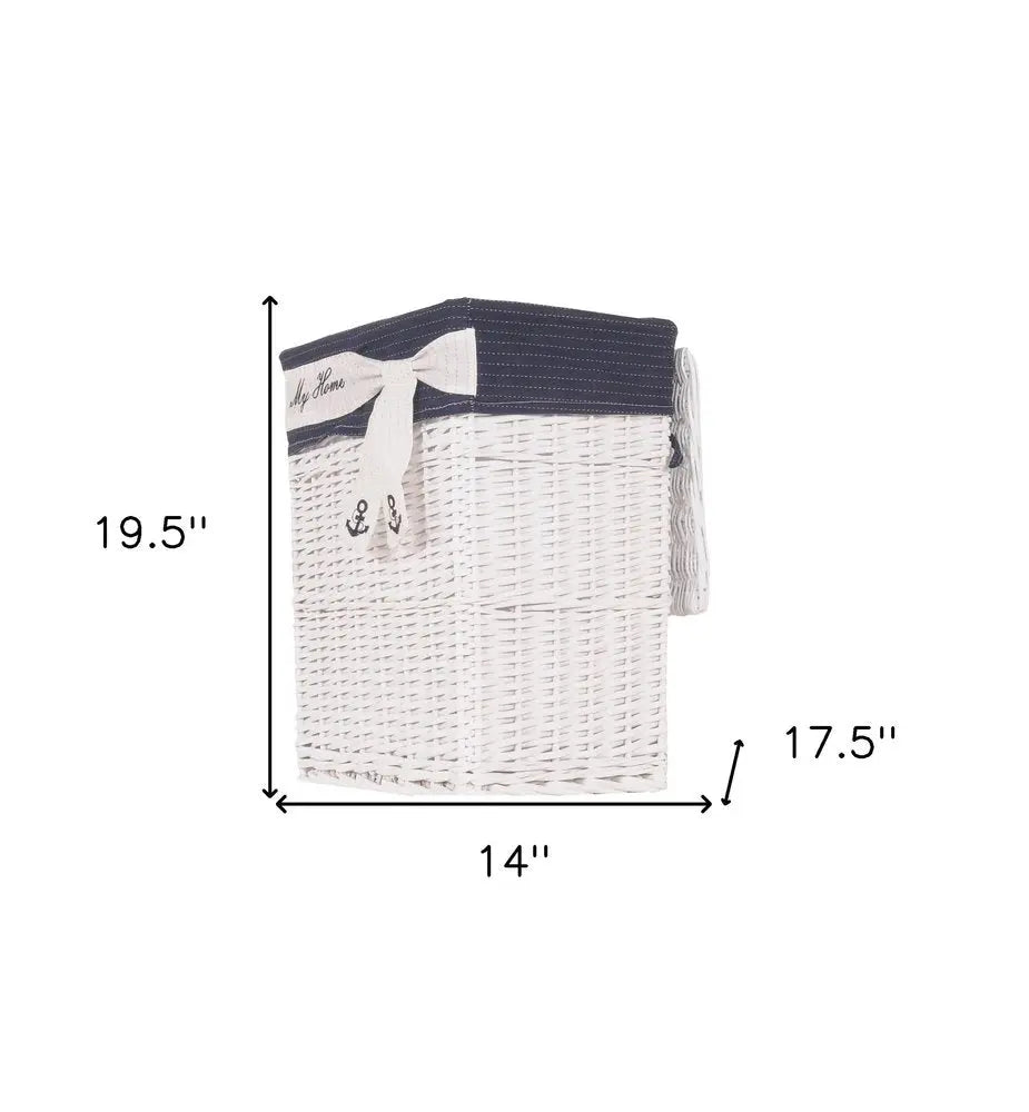 14" X 17.5" X 19.5" White blue rectangular willow Basket Set Of 5 - NOBLE HOME INTERIORS