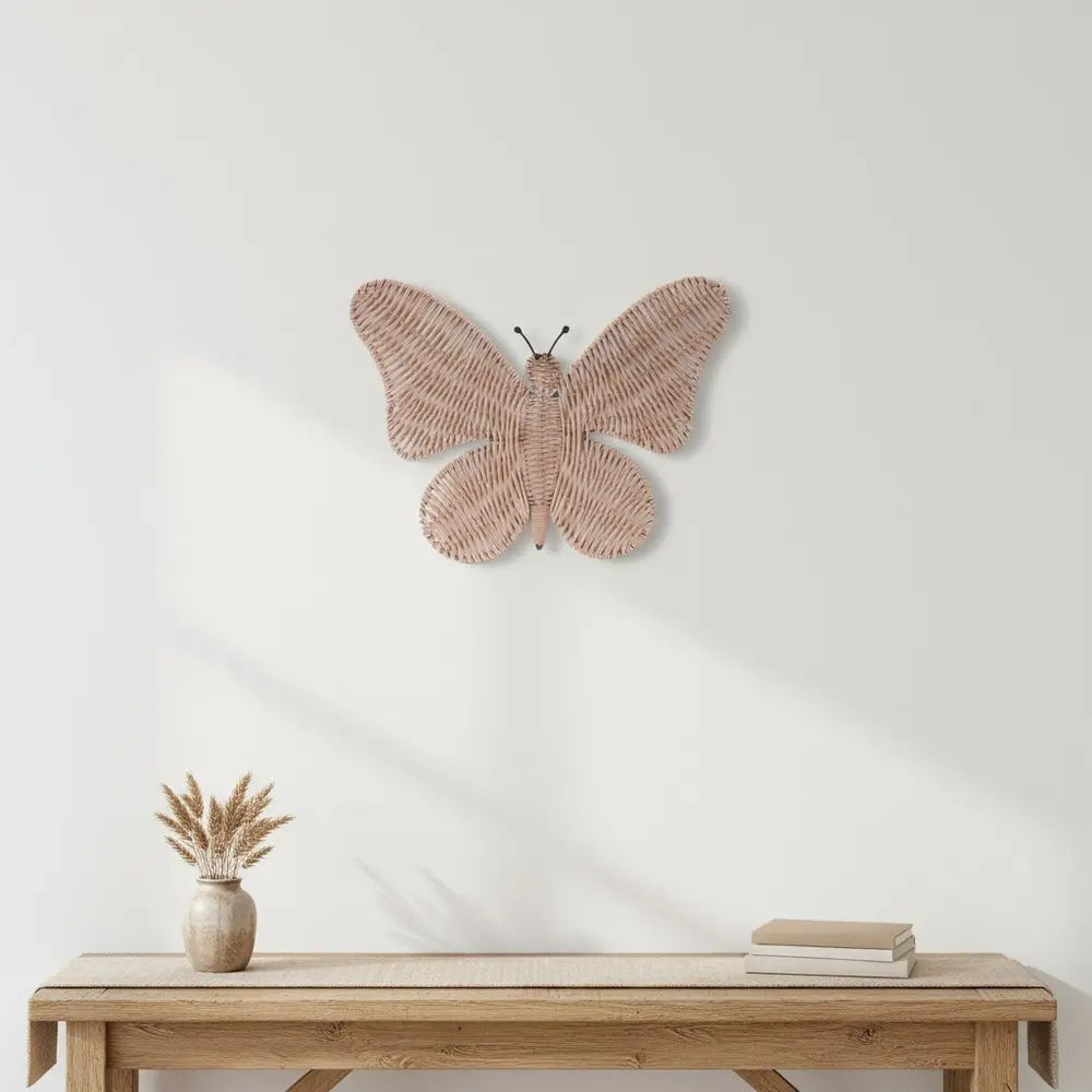 14" X 18" Natural Butterfly Rattan Hanging Dimensional Sculpture - NOBLE HOME INTERIORS